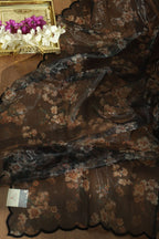 Black Digital Printed Organza Silk Dupatta With Scalloped Border - Luxurion World