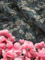 Black Digital Printed Organza Silk Floral Design Fabric ( 1 Mtr ) - Luxurion World