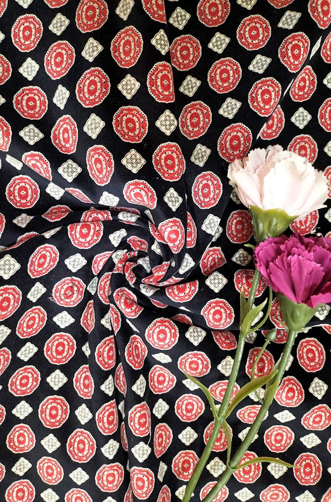 Black Digital Printed Velvet Fabric (1Mtr) - Luxurion World