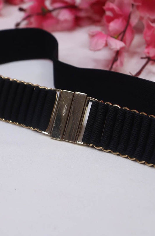Chic Black Elastic Belt w/ Gold Buckle - Fashionable Accessory - Luxurion World