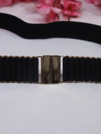 Chic Black Elastic Belt w/ Gold Buckle - Fashionable Accessory - Luxurion World