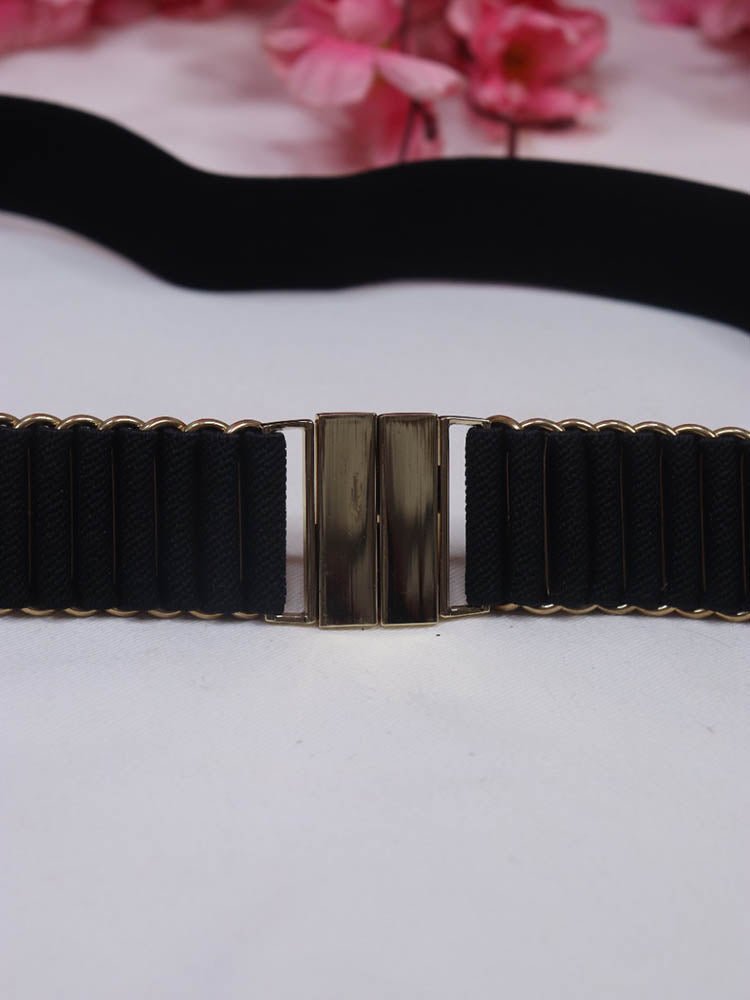 Chic Black Elastic Belt w/ Gold Buckle - Fashionable Accessory - Luxurion World