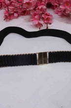 Chic Black Elastic Belt w/ Gold Buckle - Fashionable Accessory - Luxurion World