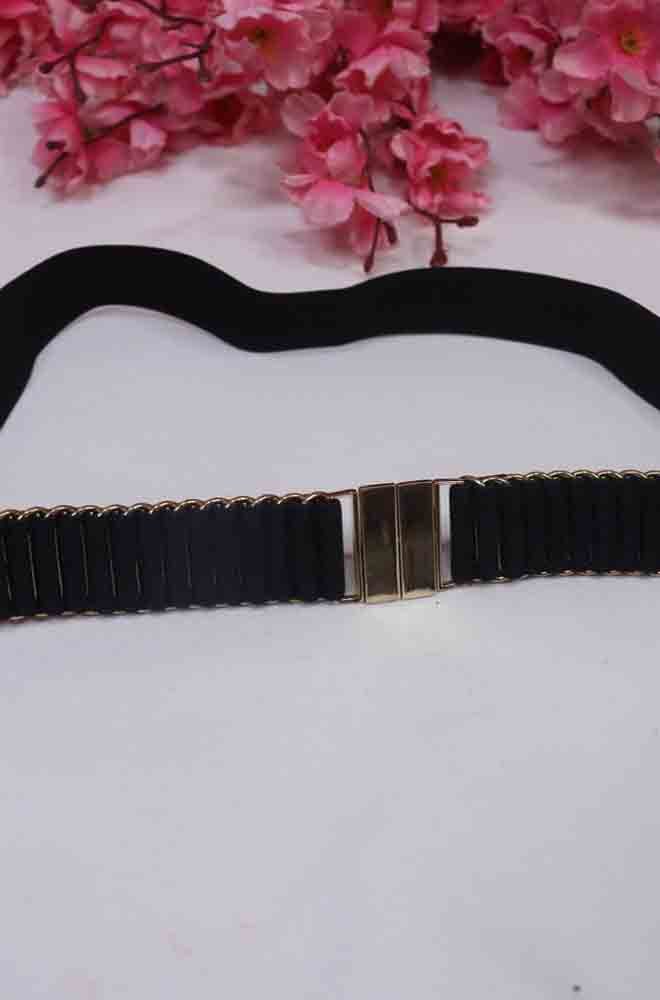 Chic Black Elastic Belt w/ Gold Buckle - Fashionable Accessory - Luxurion World