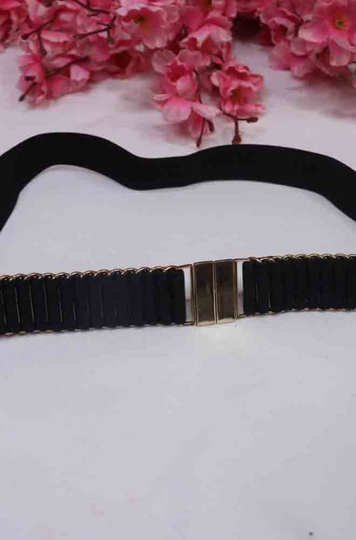 Chic Black Elastic Belt w/ Gold Buckle - Fashionable Accessory - Luxurion World