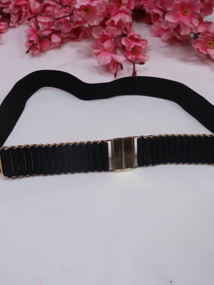 Chic Black Elastic Belt w/ Gold Buckle - Fashionable Accessory