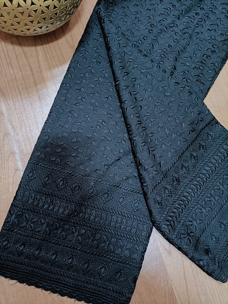 Black Embroiderded Chikankari Cotton Stitched Pant - Luxurion World