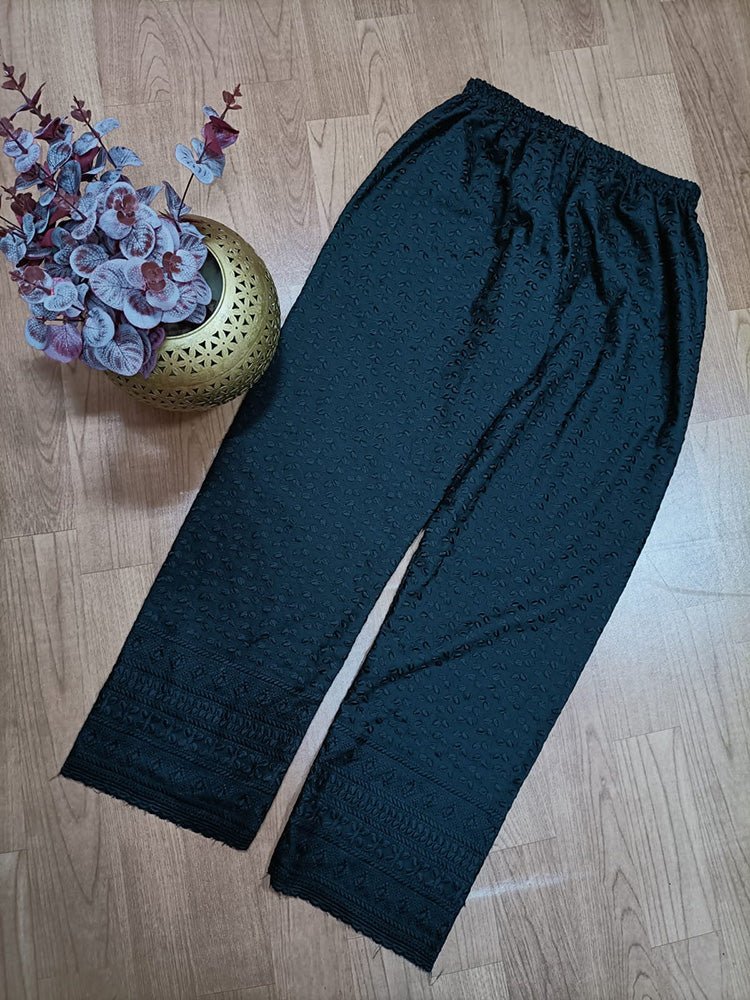 Black Embroiderded Chikankari Cotton Stitched Pant - Luxurion World