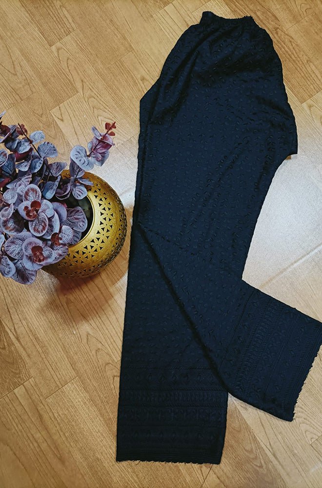 Black Embroiderded Chikankari Cotton Stitched Pant - Luxurion World