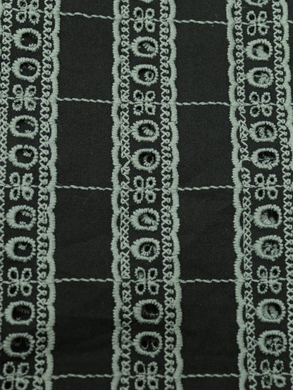 Black Embroidered Chikankari Cotton Fabric (1 Mtr)