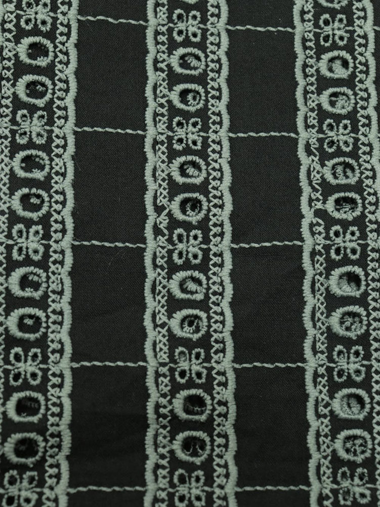 Black Embroidered Chikankari Cotton Fabric (1 Mtr) - Luxurion World