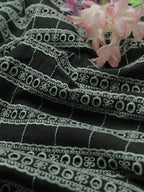 Black Embroidered Chikankari Cotton Fabric (1 Mtr) - Luxurion World