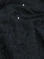 Black Embroidered Chikankari Georgette Sequins Work Fabric ( 0.75 Mtr ) - Luxurion World