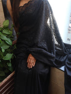 Black Embroidered Chikankari Georgette Sequins Work Saree - Luxurion World