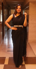 Black Embroidered Chikankari Georgette Sequins Work Saree - Luxurion World