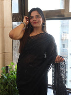 Black Embroidered Chikankari Georgette Sequins Work Saree - Luxurion World