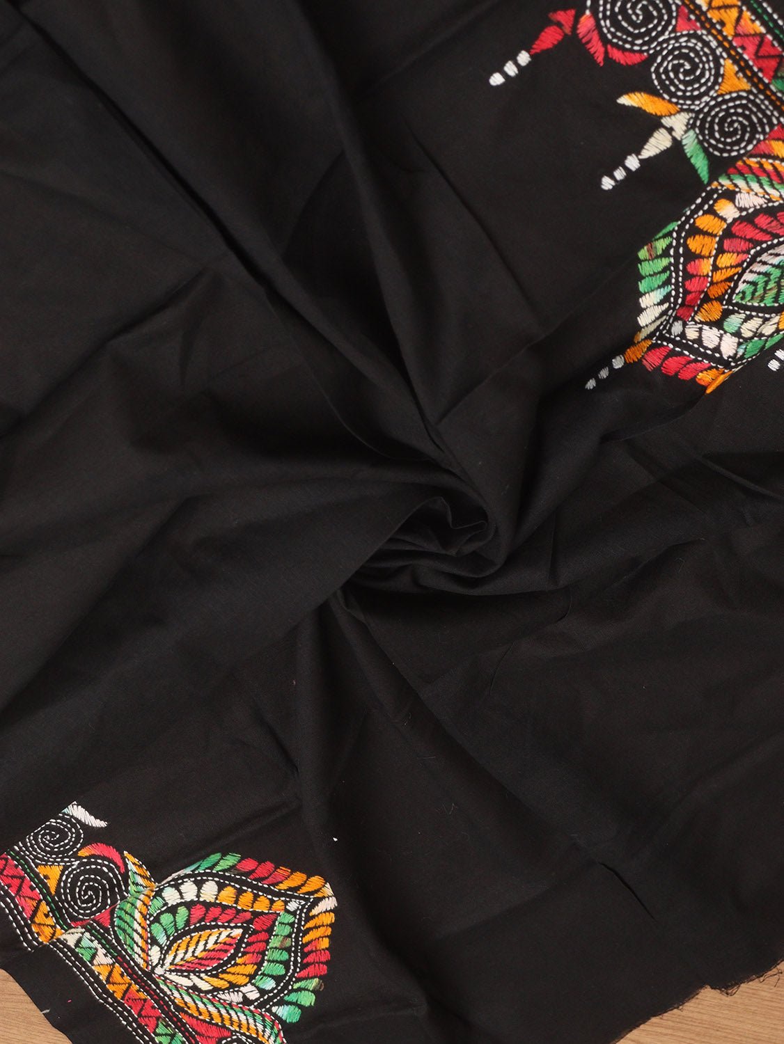 Black Embroidered Kantha Cotton Blouse Piece Fabric ( 1 Mtr ) - Luxurion World