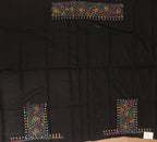 Black Embroidered Kantha Cotton Blouse Piece Fabric ( 1 Mtr ) - Luxurion World