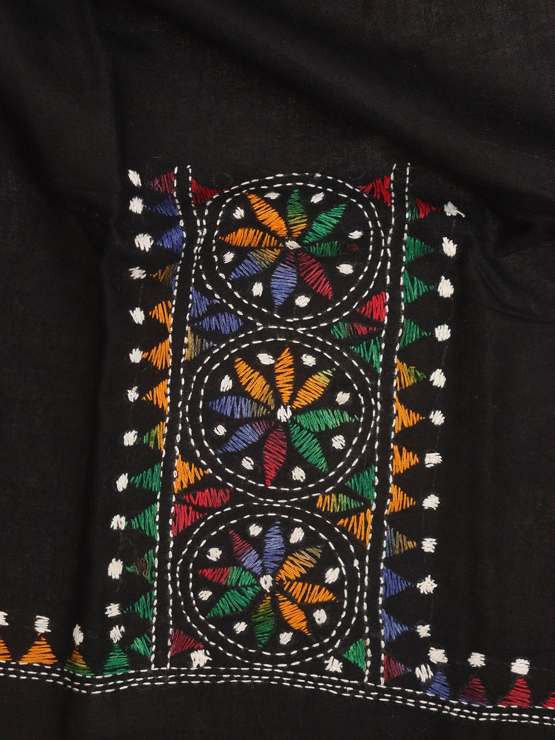 Black Embroidered Kantha Cotton Blouse Piece Fabric ( 1 Mtr ) - Luxurion World