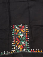 Black Embroidered Kantha Cotton Blouse Piece Fabric ( 1 Mtr ) - Luxurion World