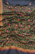 Black Embroidered Kashmiri Aari Work Crepe Flower Design Saree - Luxurion World