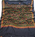 Black Embroidered Kashmiri Aari Work Crepe Flower Design Saree - Luxurion World