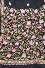 Black Embroidered Kashmiri Aari Work Georgette Floral Design Saree - Luxurion World