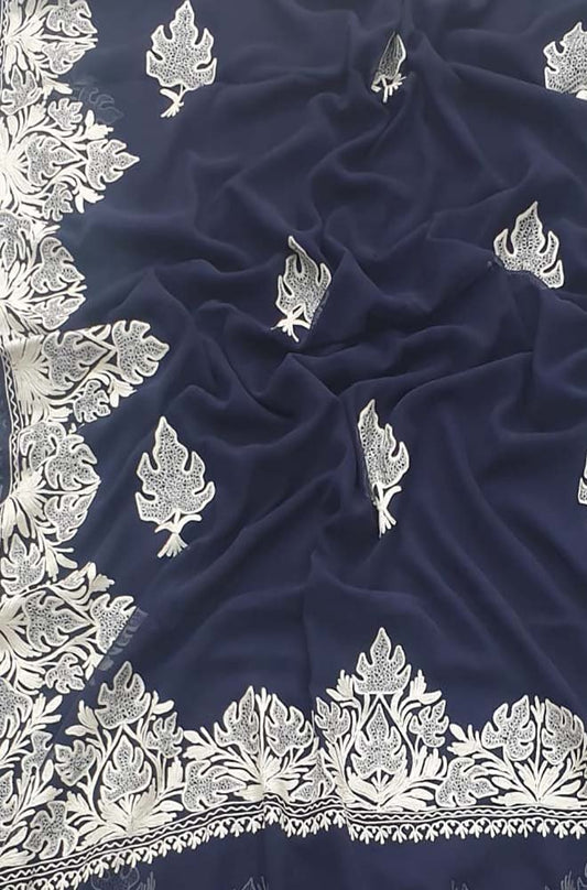 Black Embroidered Kashmiri Aari Work Georgette Saree - Luxurion World