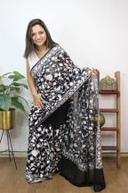 Black Embroidered Kashmiri Aari Work Georgette Saree - Luxurion World