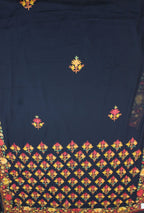 Black Embroidered Kashmiri Aari Work Georgette Saree - Luxurion World