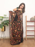 Black Embroidered Kashmiri Aari Work Georgette Saree - Luxurion World