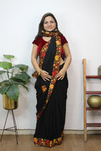 Black Embroidered Kashmiri Aari Work Georgette Saree - Luxurion World