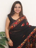 Black Embroidered Kashmiri Aari Work Georgette Saree - Luxurion World