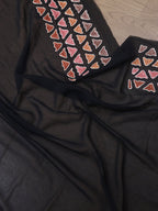 Black Embroidered Kashmiri Aari Work Georgette Saree - Luxurion World
