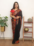 Black Embroidered Kashmiri Aari Work Georgette Saree - Luxurion World
