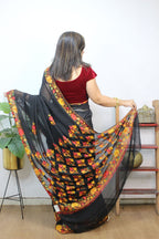 Black Embroidered Kashmiri Aari Work Georgette Saree - Luxurion World