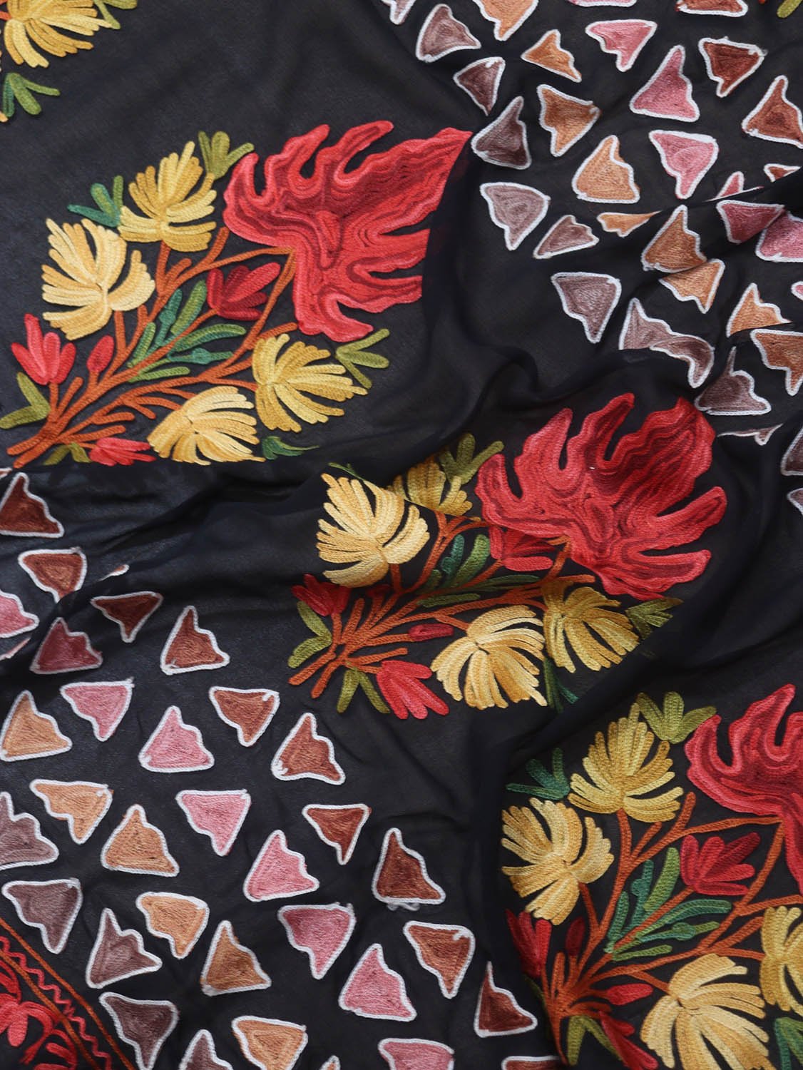 Black Embroidered Kashmiri Aari Work Georgette Saree - Luxurion World
