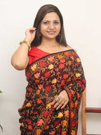 Black Embroidered Kashmiri Aari Work Georgette Saree - Luxurion World