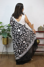 Black Embroidered Kashmiri Aari Work Georgette Saree - Luxurion World