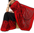 Black Embroidered Kashmiri Aari Work Georgette Saree - Luxurion World