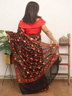 Black Embroidered Kashmiri Aari Work Georgette Saree - Luxurion World