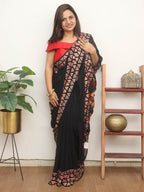 Black Embroidered Kashmiri Aari Work Georgette Saree - Luxurion World