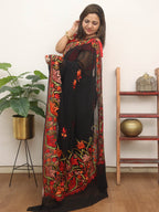 Black Embroidered Kashmiri Aari Work Georgette Saree - Luxurion World