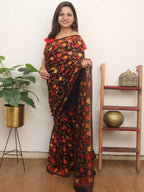 Black Embroidered Kashmiri Aari Work Georgette Saree - Luxurion World