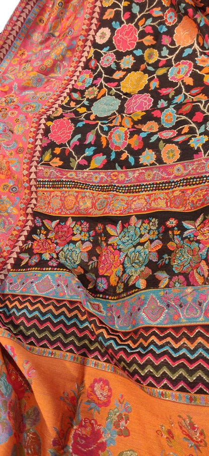 Black Embroidered Kashmiri Kani Work Pure Silk Saree - Luxurion World