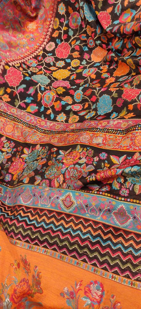 Black Embroidered Kashmiri Kani Work Pure Silk Saree - Luxurion World