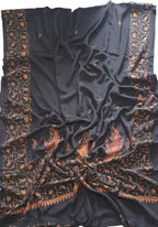 Black Embroidered Kashmiri Sozni Work Crepe Flower Design Saree - Luxurion World