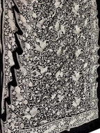 Black Embroidered Parsi Gara Pure Georgette Floral And Bird Design Saree - Luxurion World