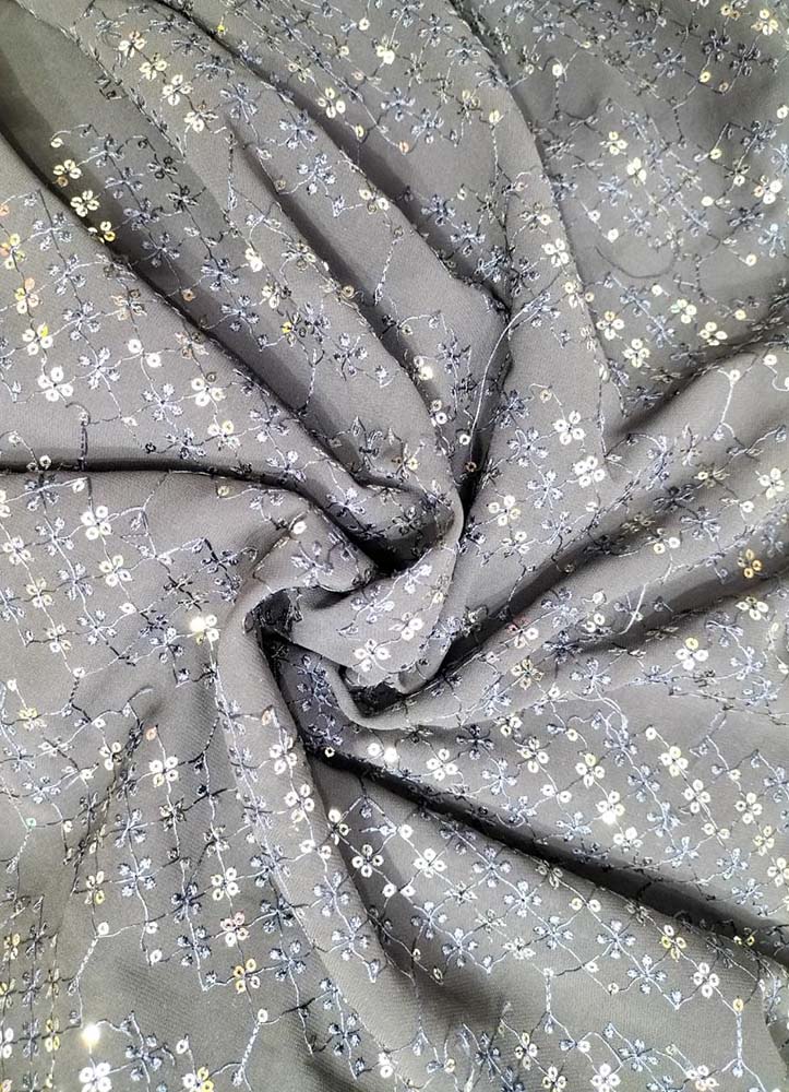 Black Embroidered Trendy Georgette Sequins Work Fabric ( 1 Mtr ) - Luxurion World