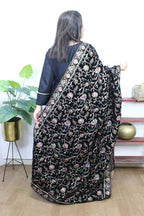 Black Embroidered Trendy Velvet Dupatta - Luxurion World